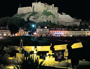 Channel Islands Collection: Mont Orgueil Castle at night, Gorey, Jersey, Channel Islands