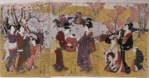 The Third Month, Triptych (from the series Twelve Months by Two Artists), 1801. Artist: Toyohiro, Utagawa (1773-1828)