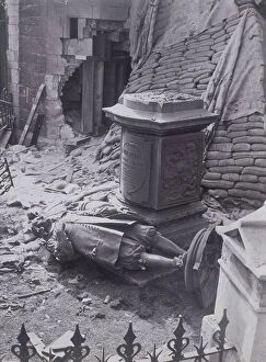 Collapsed Collection: Monument to John Milton and part of St Giles without Cripplegate after bomb damage, c1940