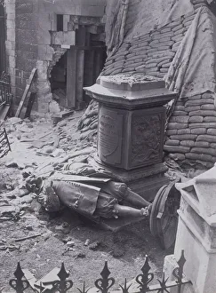 John Milton Prints: Monument to John Milton and part of St Giles without Cripplegate after bomb damage, c1940