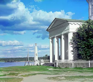 Monument outside the cathedral [the Cathedral of Saints Peter and Paul, Lodeynoye Pole... 1915. Creator: Sergey Mikhaylovich Prokudin-Gorsky
