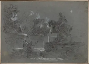 Heightened With White Gouache Prints: Monumental Sculpture in a Moonlit Park