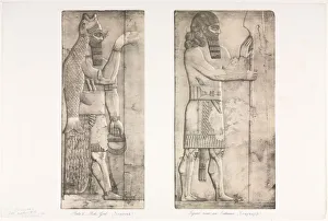 Monuments of Ninevah: Plate 6, Fish-god (Nimroud); Figure near an Entrance (Kouyunjik), 1853