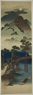 Keisai Eisen Prints: Full Moon Over Mountain Scenery, Japan, c. 1835. Creator: Ikeda Eisen
