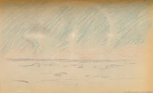 Moon-Ring with Mock Moons, and a suggestion of Horizontal Axes, 24th November 1893, (1987) Artist: Fridtjof Nansen Moon-Ring with Mock Moons, and a suggestion of Horizontal Axes, 24th November 1893, (1987) Artist: Fridtjof Nansen