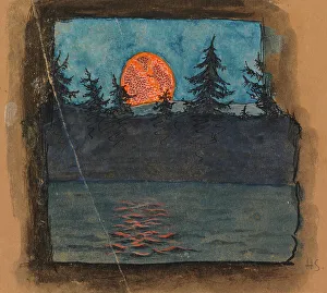Spruce Tree Prints: The Moon is Rising, c1900. Creator: Hugo Simberg