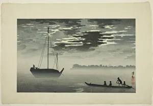Kiyochika Kobayashi Prints: Moonlight through the Clouds off the Haneda Coast