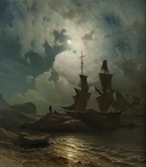 Baade Knud Prints: Moonlight on the Coast of Norway, 1857. Creator: Knud Baade