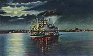 Curteich Chicago Collection: Moonlight on the Ohio River, Louisville, Ky. 1942. Artist: Caufield & Shook