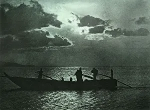 Fisherman Prints: Moonlight at Shizu-Ura, 1910. Creator: Herbert Ponting