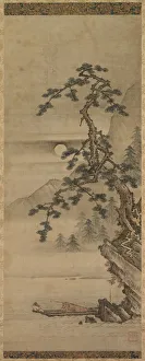 Muromachi Period Prints: Moonlit Landscape of Pine Tree with Old Man in Boat, Muromachi period, 1392-1573. Creator