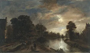 Neer Aert Van Der Prints: Moonlit Landscape with a Road beside a canal, 1645. Creator: Aert van der Neer