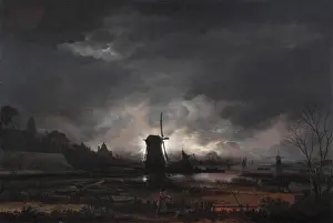 Ominous Prints: Moonlit Landscape with a Windmill, early to mid 1650s. Creator: Aert van der Neer
