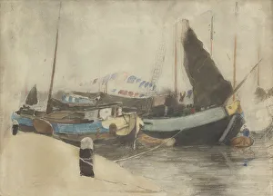 Clothes Line Prints: Moored barges, 1870-1923. Creator: Willem Witsen