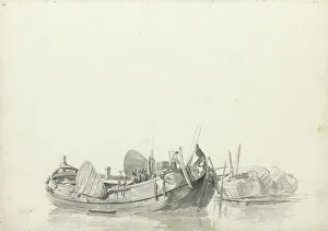 Schotel Johannes Christiaan Prints: Moored boat at a jetty, 1797-1838. Creator: Johannes Christiaan Schotel