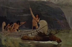 Paddling Gallery: The Moose Chase, 1888. Creator: George de Forest Brush