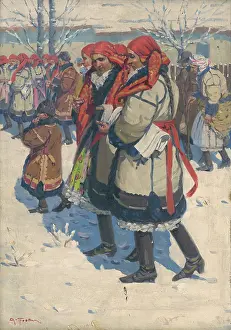 Plait Prints: Moravian Slovaks in Winter, around 1920. Creator: Anton Frolka