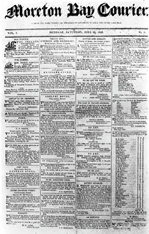 British Colony Prints: Moreton Bay Courier, 1st Issue (front page), 1846. Creator: Unknown