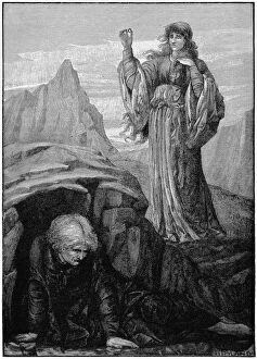 Conjuror Gallery: Morgan le Fay casts spell on Merlin. Artist: Henry Ryland