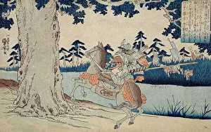 Moriya Pursuing Prince Shotoku who Disappears into a Tree, 19th century. Creator: Utagawa Kuniyoshi
