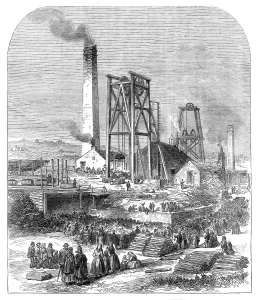 Deaths Prints: The Morley Main Colliery, near Dewsbury, after the explosion, 1872. Creator: Unknown
