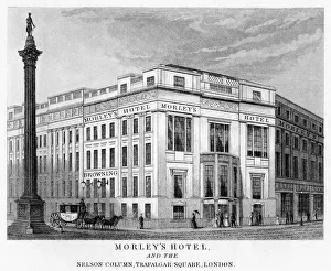 Morleys Hotel and Nelsons Column, Trafalgar Square, Westminster, London, 19th century