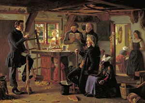 Mormonism Prints: Mormons Visiting a Country Carpenter, 1856. Creator: Christen Dalsgaard