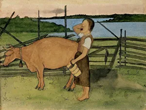 Pail Prints: Morning Milking, 1895. Creator: Hugo Simberg