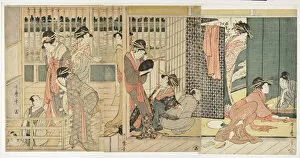 Morning Parting at the Temporary Lodgings of the Pleasure Quarter, 1801. Artist: Utamaro, Kitagawa (1753-1806)