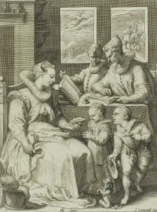Saenredam Jan Prints: Morning, plate one from Four Times of Day, c.1595. Creator: Jan Saenredam