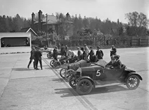 Ware Collection: Morris, Morgan and Crouch cars on the start line of a motor race, Brooklands, 1914