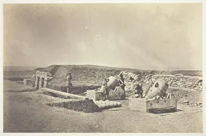 Salted Paper Print From The Album And Prints: Mortar Batteries in front of Picquet House, Light Division, 1855. Creator: Roger Fenton
