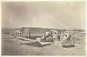 Battery Collection: Mortar Batteries in front of Picquet House, Light Division, 1855. Creator: Roger Fenton