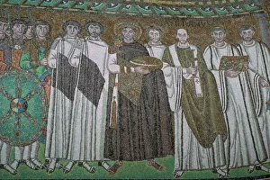 Mosaic of the Byzantine Emperor Justinian I and his court, 6th century