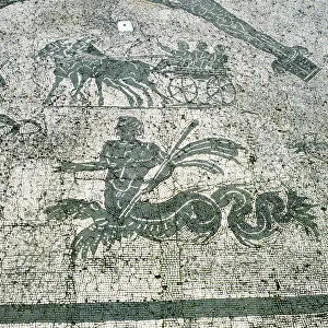 Mosaic, Carts pulled by mules with travellers, Cisarii. c1st Century AD