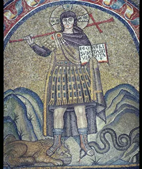 Crucifix Prints: Mosaic of Christ dressed as a Roman soldier, 6th century