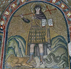 Carrying On Shoulders Prints: A mosaic of Christ dressed as a soldier, 6th century