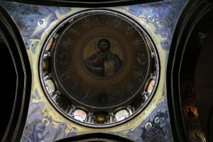 Mosaic of Christ Pantocrator, Basilica of the Holy Sepulchre, Jerusalem, Israel, 2014. Creator: LTL