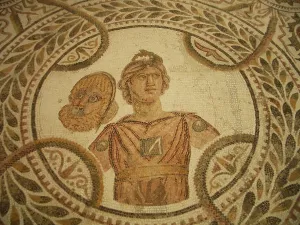 Masks Prints: Mosaic, El Jem Museum, El Djem, Tunisia, 2009. Creator: Amanda Waite