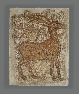 Antler Prints: Mosaic Fragment with Stag, 5th-6th century. Creator: Unknown