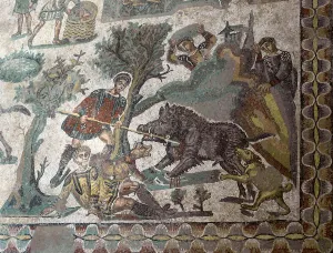Mosaic in the Roman Villa of Casale, near Piazza Armerina, Sicily, Italy