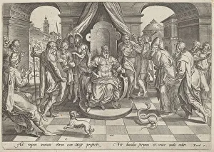 Cleve Marten Van Prints: Moses and Aaron before the Pharaoh, c.1585. Creator: Jan Wierix
