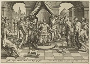 Cleve Marten Van Prints: Moses and Aaron before the Pharoah, 1585. Creator: Jan Wierix