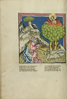 Instructions Prints: Moses and the Burning Bush; Weltchronik, about 1400-1410. Creator: Unknown