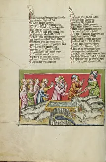 German Text Prints: Moses Driving Away the Shepherds at the Well in Midian; Weltchronik