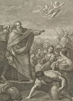 Guido Gallery: Moses at left with the Israelites who gather manna as it falls from the sky