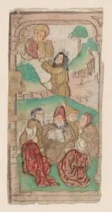 Block Book Prints: Moses Receiving the Law, illustration from a Biblia Pauperum blockbook