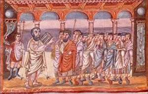 Idols Prints: Moses receiving the tablets of law (Miniature from the Moutier-Grandval Bible)