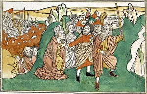 Bartolomé March Library Gallery: Moses in the Red Sea, scene in the Bible of Nuremberg, written in German, 1483