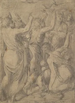 Andrea Schiavone Prints: Moses showing the quails to the Israelites (the miracle of the quails and manna), ca